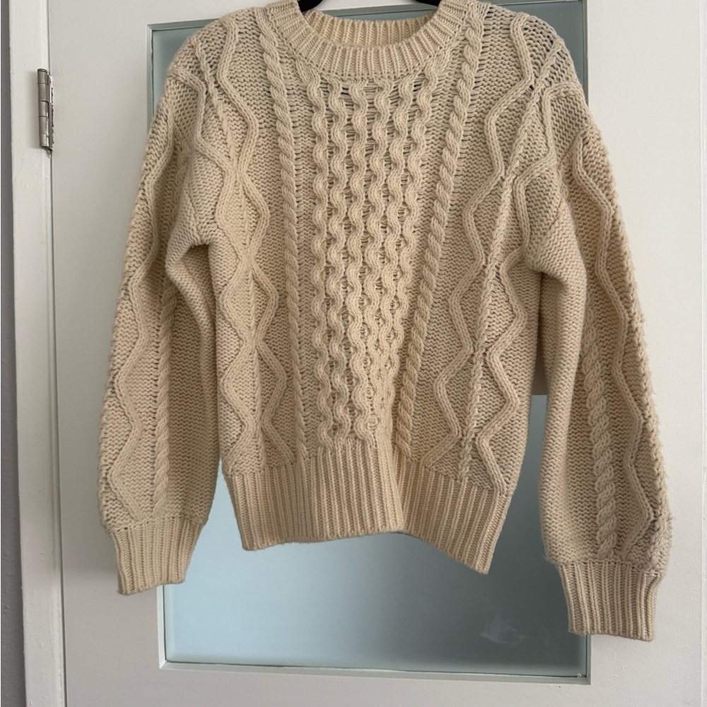 Frank & Oak Cream Cable Knit Sweater